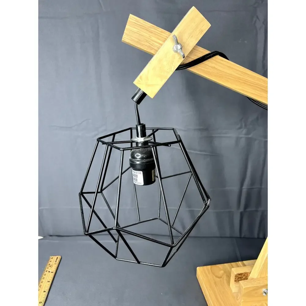 Modern Wood and Metal Geometric Lamp